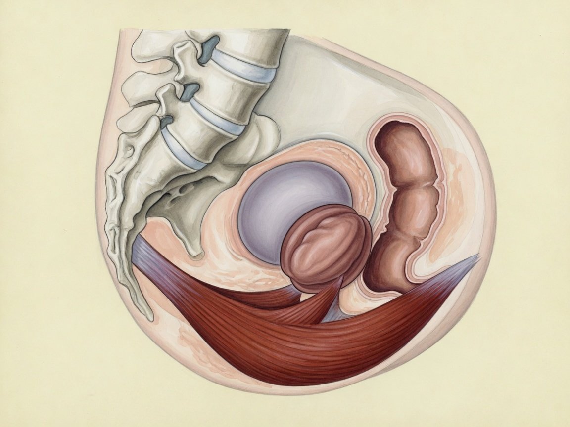 Male pelvic floor sling lifted in a kegel